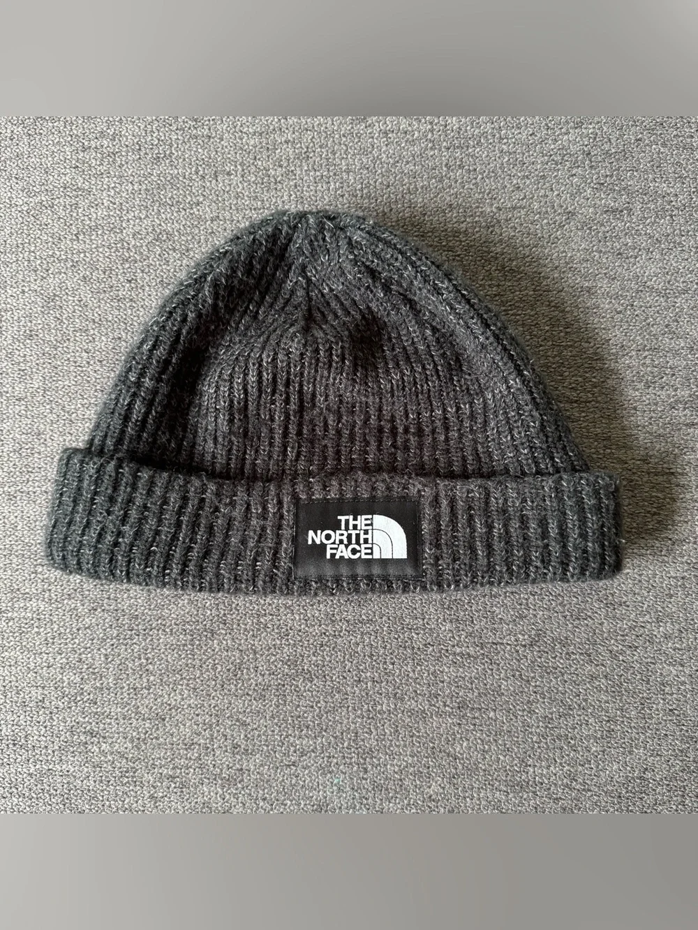 The North Face Heather Black Ribbed Cuffed Beanie Logo Box Unisex Outdoor OS